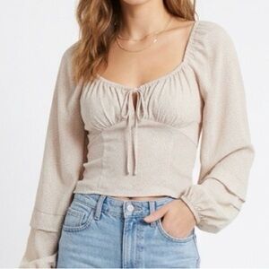 Sienna Sky Smocked Back Peasant Top Corset Style Coquette Neutral Pattern XS